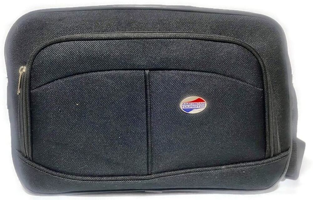 American Tourister Vintage Black Canvas Shoulder Bag Carry-On 15" x 10" x 6"